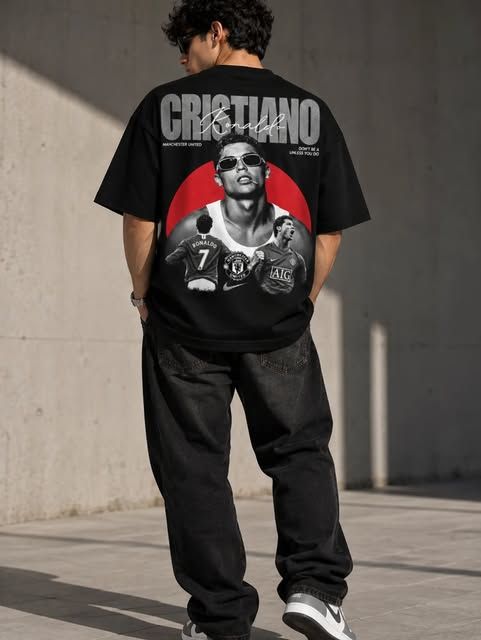 VIBESHIFT oversized black tee with Cristiano back print