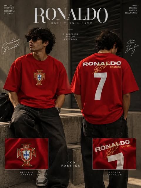 Two models in red Ronaldo Portugal tees